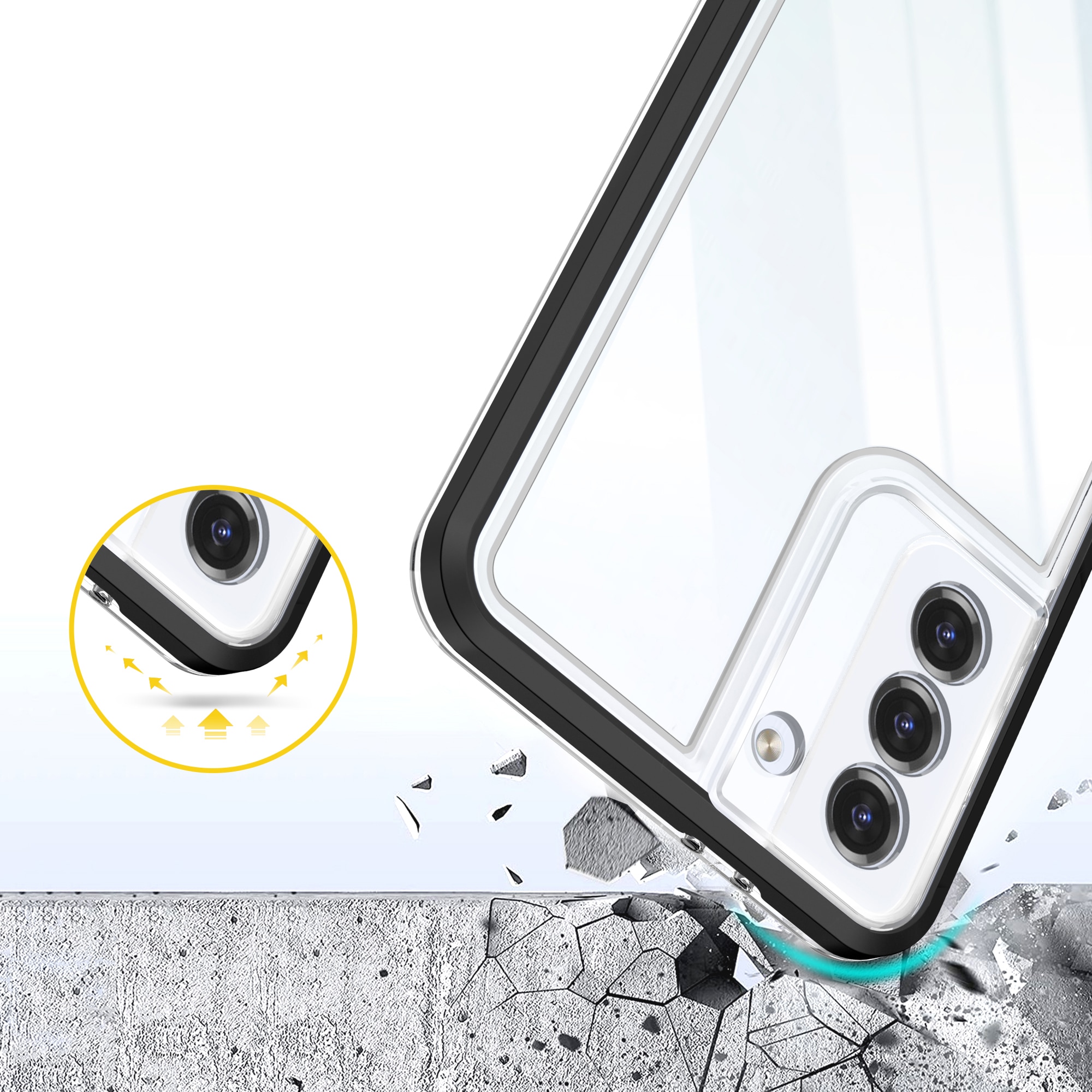 Klart 3-i-1-etui til Samsung Galaxy S22 + (S22 Plus) Frame Gel Cover Sort