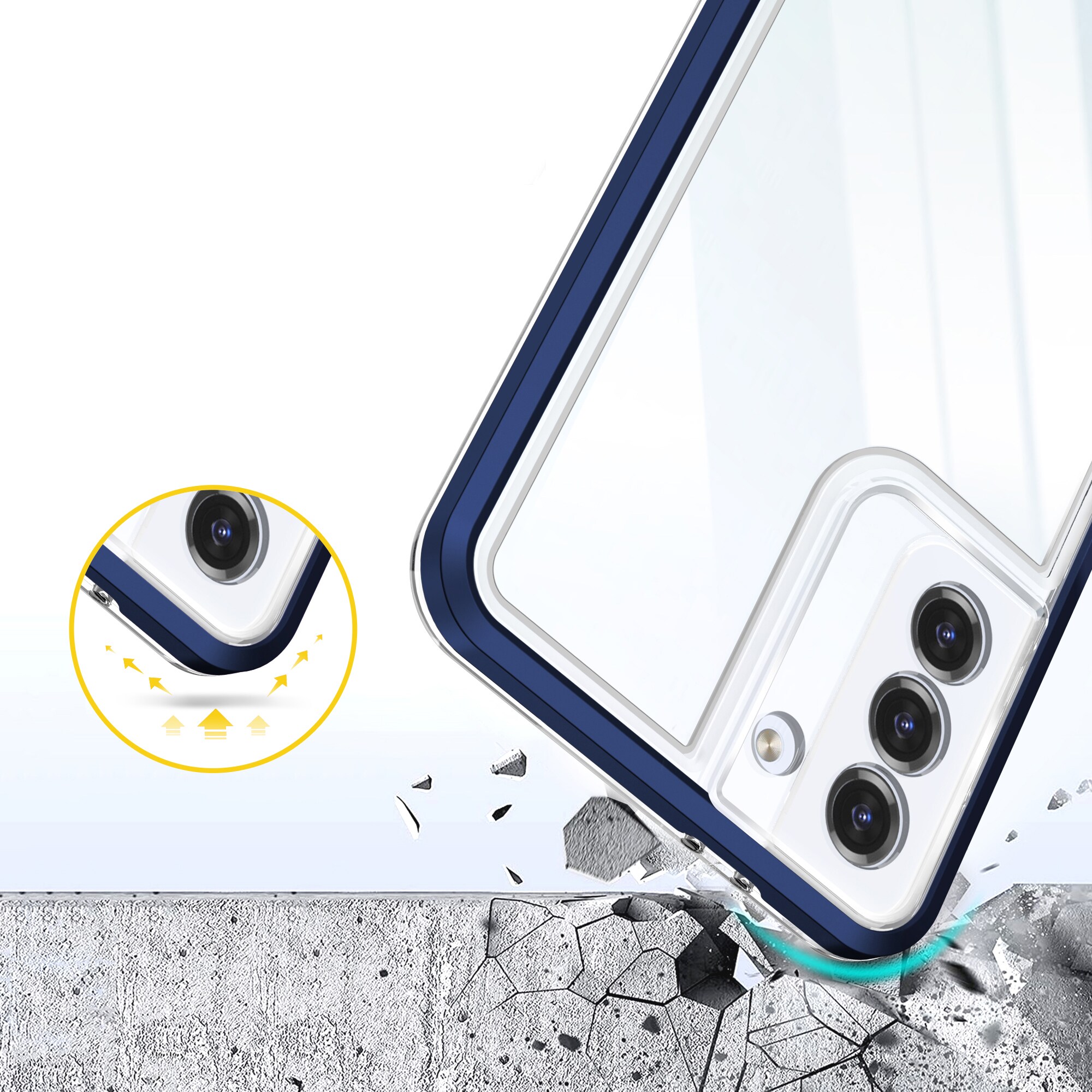 Klart 3-i-1-etui til Samsung Galaxy S22 + (S22 Plus) Frame Gel Cover Blue