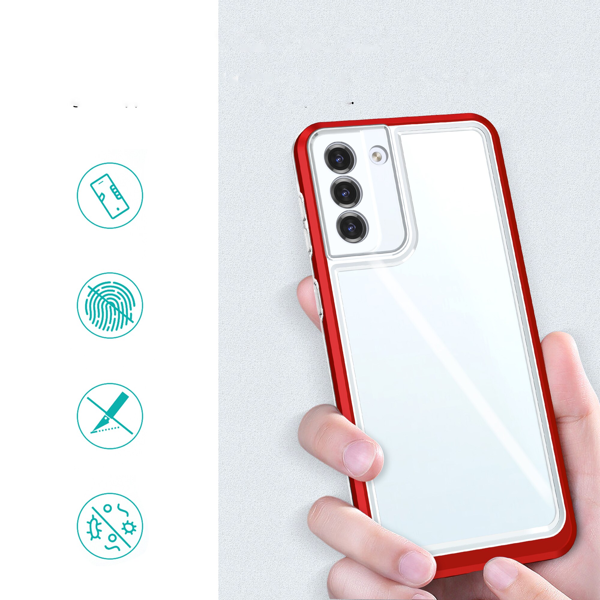 Klar 3-i-1 taske til Samsung Galaxy S22 + (S22 Plus) ramme gel cover rød