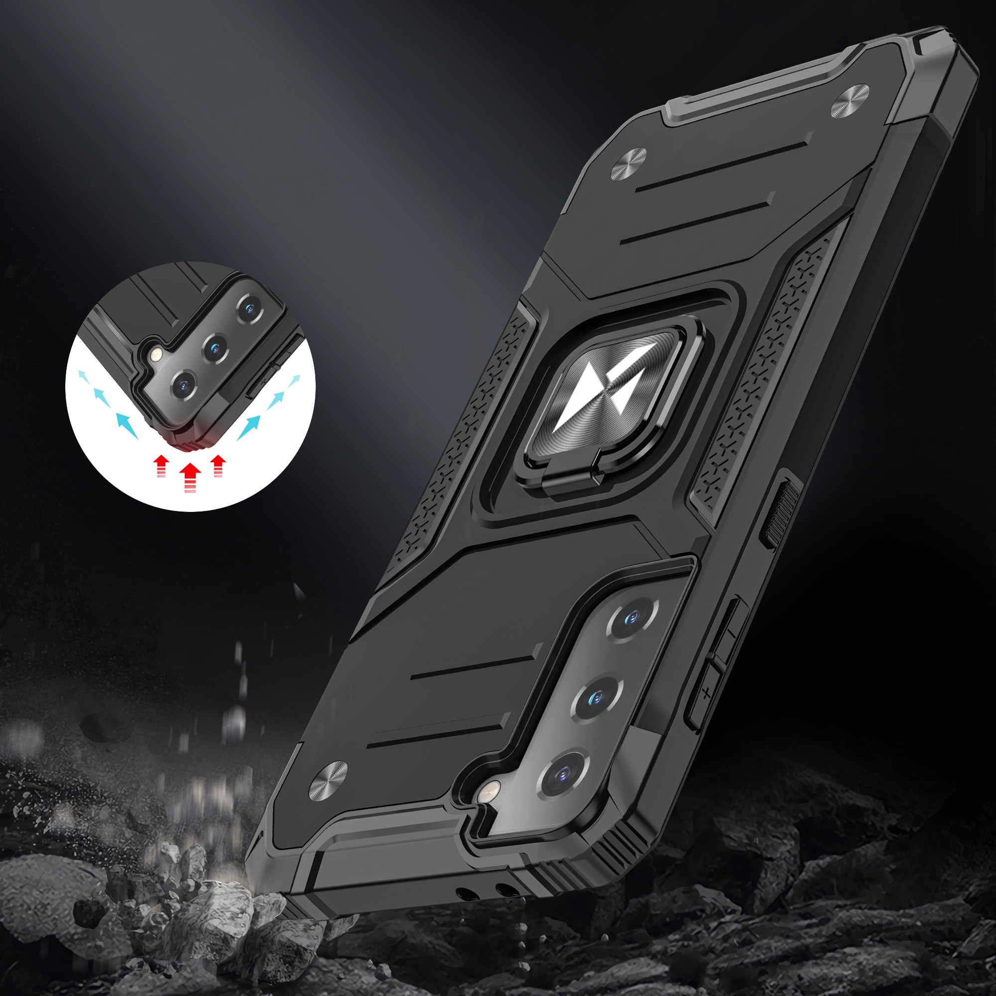 Wozinsky Ring Armor tufft hybridfodral + magnetisk hållare för Samsung Galaxy S22 blå