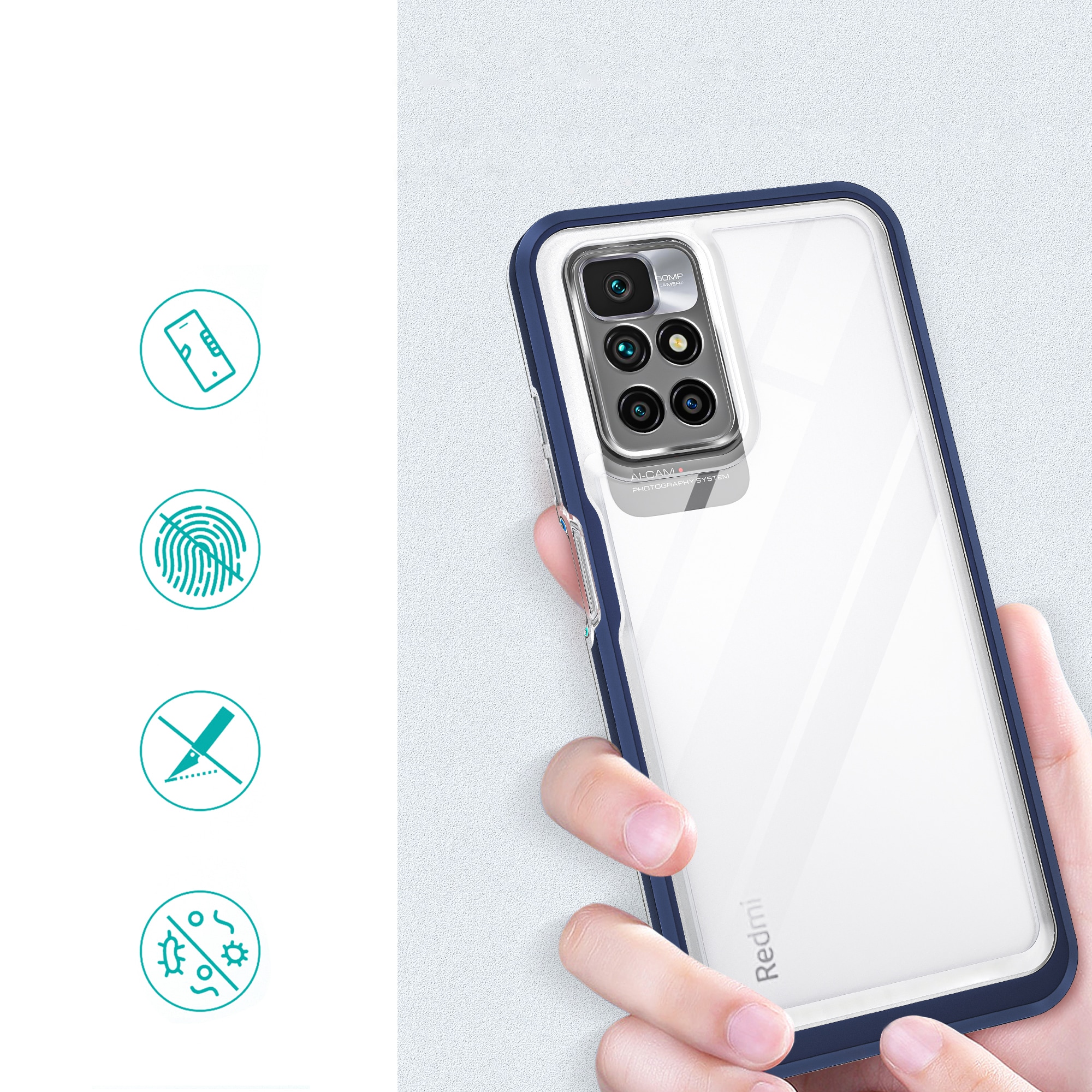Klart 3-i-1-etui til Xiaomi Redmi 10 Frame Gel Cover Blue