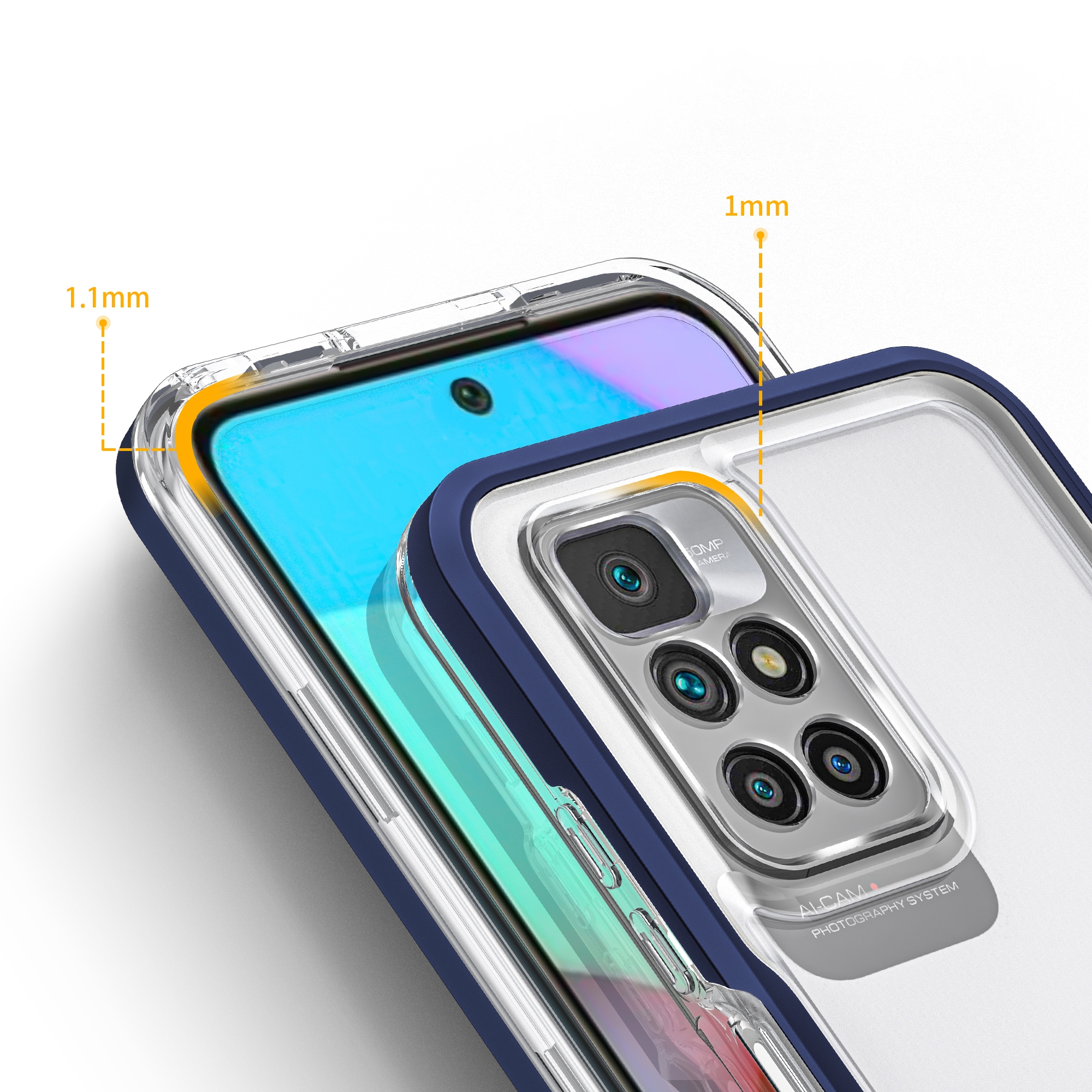 Klart 3-i-1-etui til Xiaomi Redmi 10 Frame Gel Cover Blue
