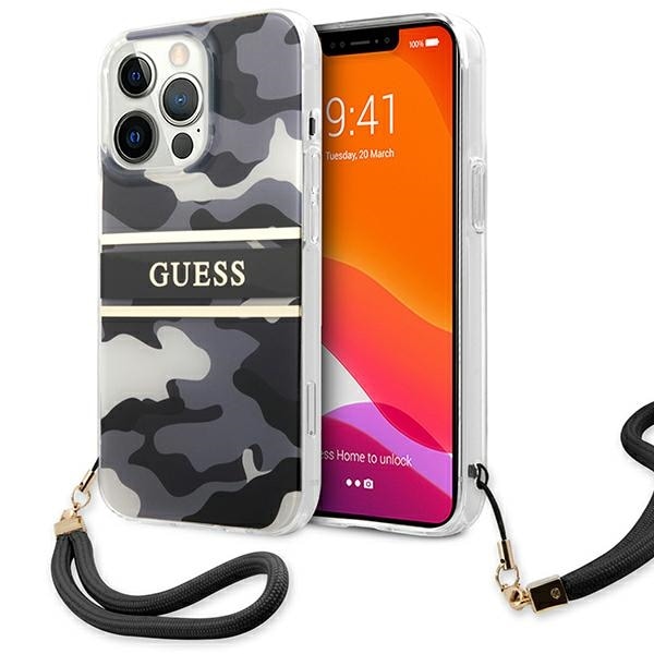 Guess GUHCP13LKCABBK iPhone 13 Pro / 13 6,1" svart/svart hård väska Camo Strap Collection