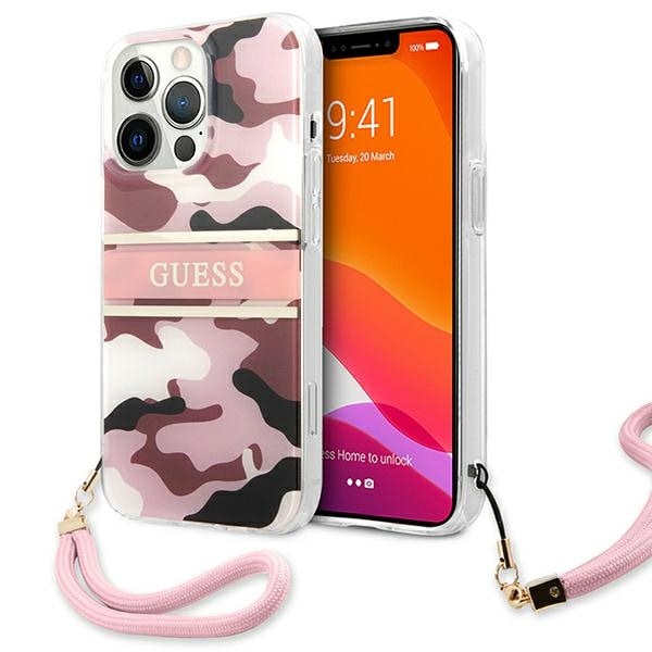 Guess GUHCP13LKCABPI iPhone 13 Pro / 13 6,1" rosa/rosa hårda fodral Camo Strap Collection
