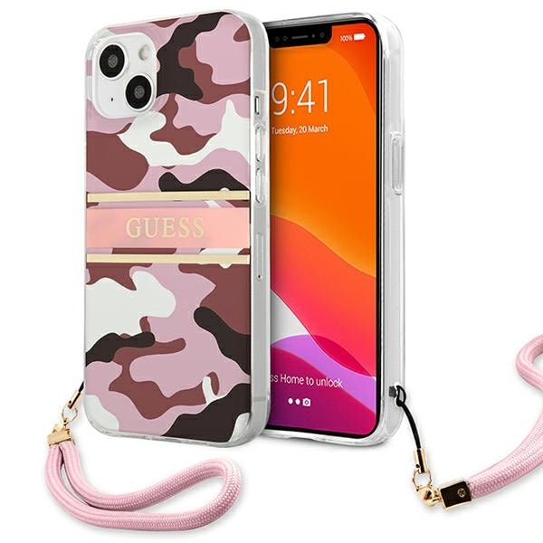 Guess GUHCP13SKCABPI iPhone 13 mini 5,4" rosa/rosa hårda fodral Camo Strap Collection