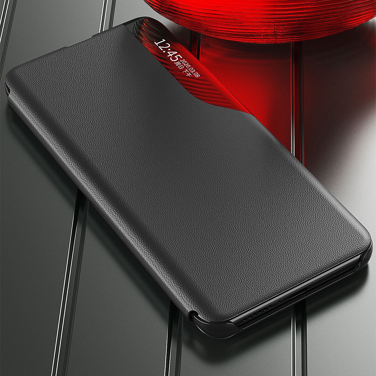 Eco Leather View Case etui med flipcover og standerfunktion til Samsung Galaxy S22+ blå