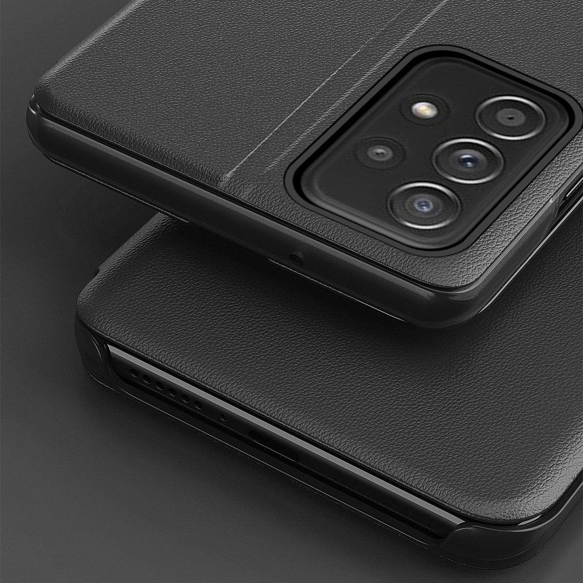Eco Leather View Case elegant etui med klap og standerfunktion til Samsung Galaxy A73 blå