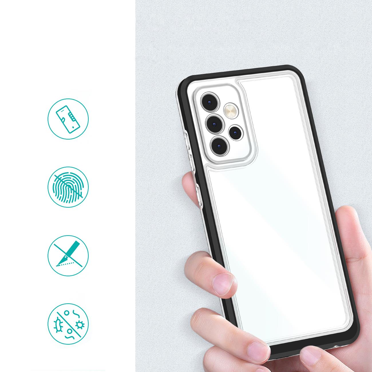 Clear 3in1 Case til Samsung Galaxy A73 Frame Cover Gel Black