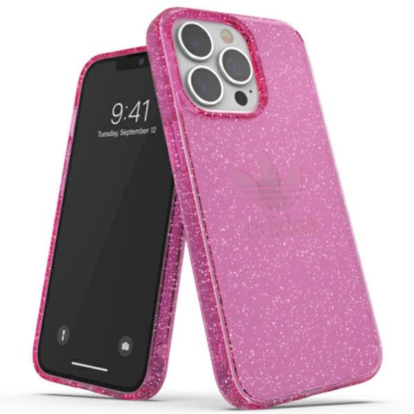 Adidas OR skyddande genomskinligt fodral med glitter för iPhone 13 Pro / iPhone 13 - Rosa