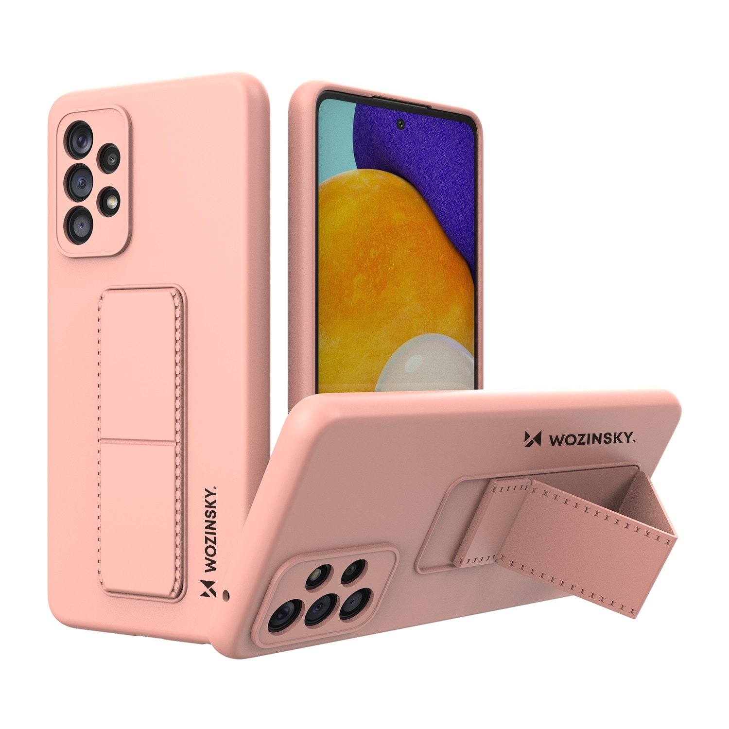 Wozinsky Kickstandfodral silikonfodral med stativ för Samsung Galaxy A73 rosa