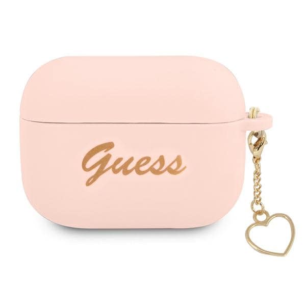 Guess GUAPLSCHSP AirPods Pro-skydd rosa/rosa Silikon Charm Heart Collection