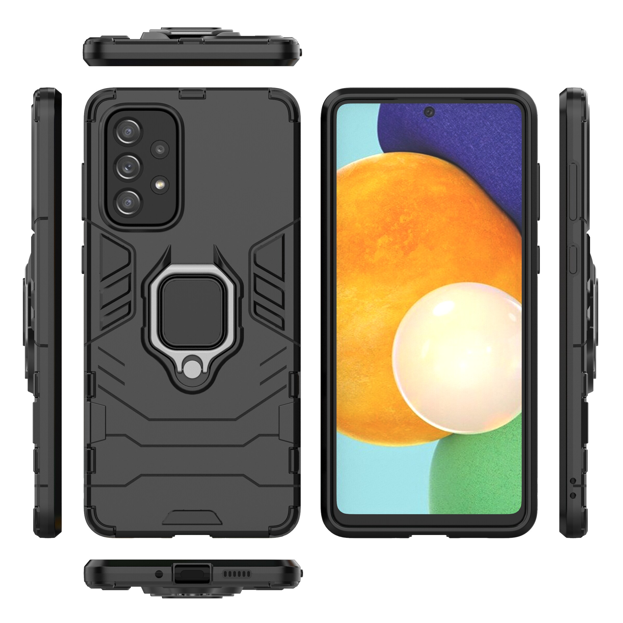 Ring Armor robust hybrid cover + magnetisk holder til Samsung Galaxy A73 sort