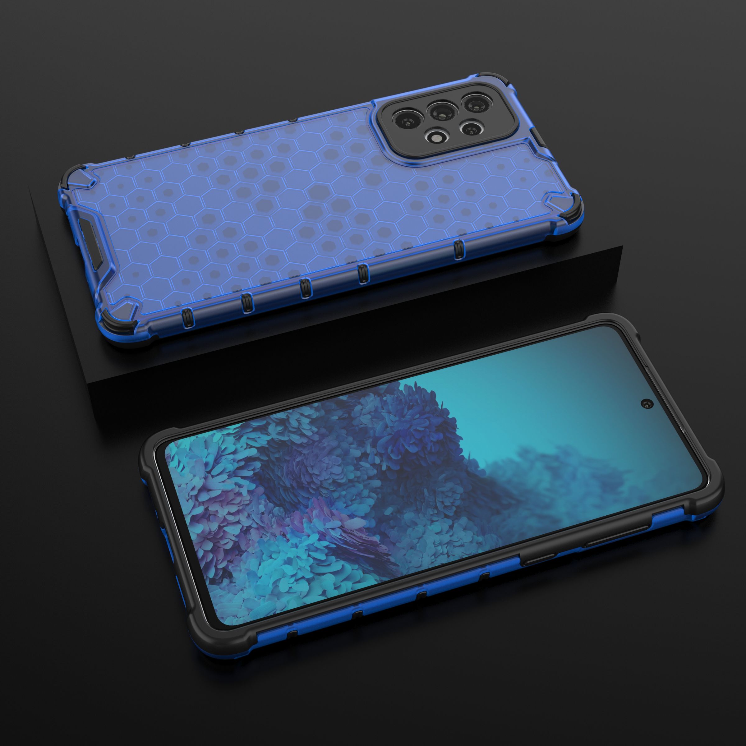 Honeycomb-fodral pansarskydd med gelram för Samsung Galaxy A73 blå