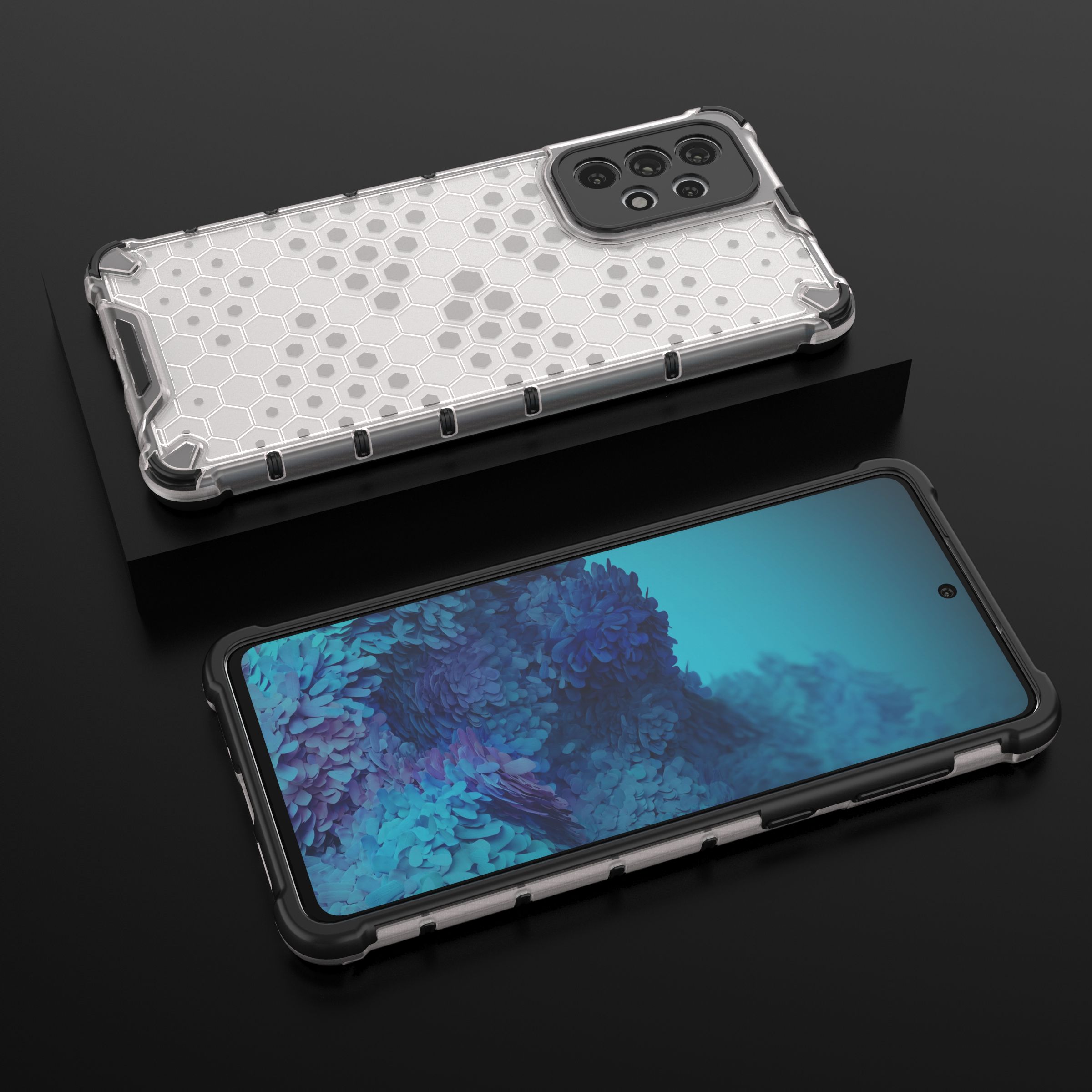 Honeycomb-fodral pansarskydd med en gelram för Samsung Galaxy A73 transparent
