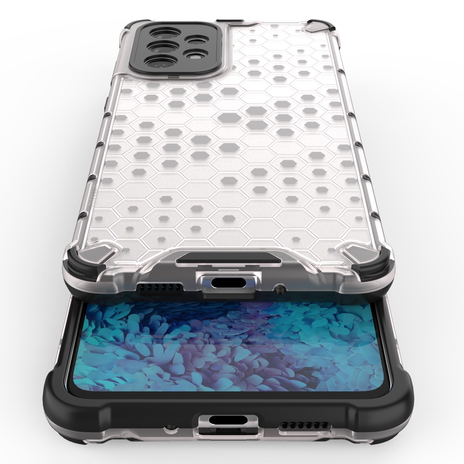Honeycomb-fodral pansarskydd med en gelram för Samsung Galaxy A73 transparent