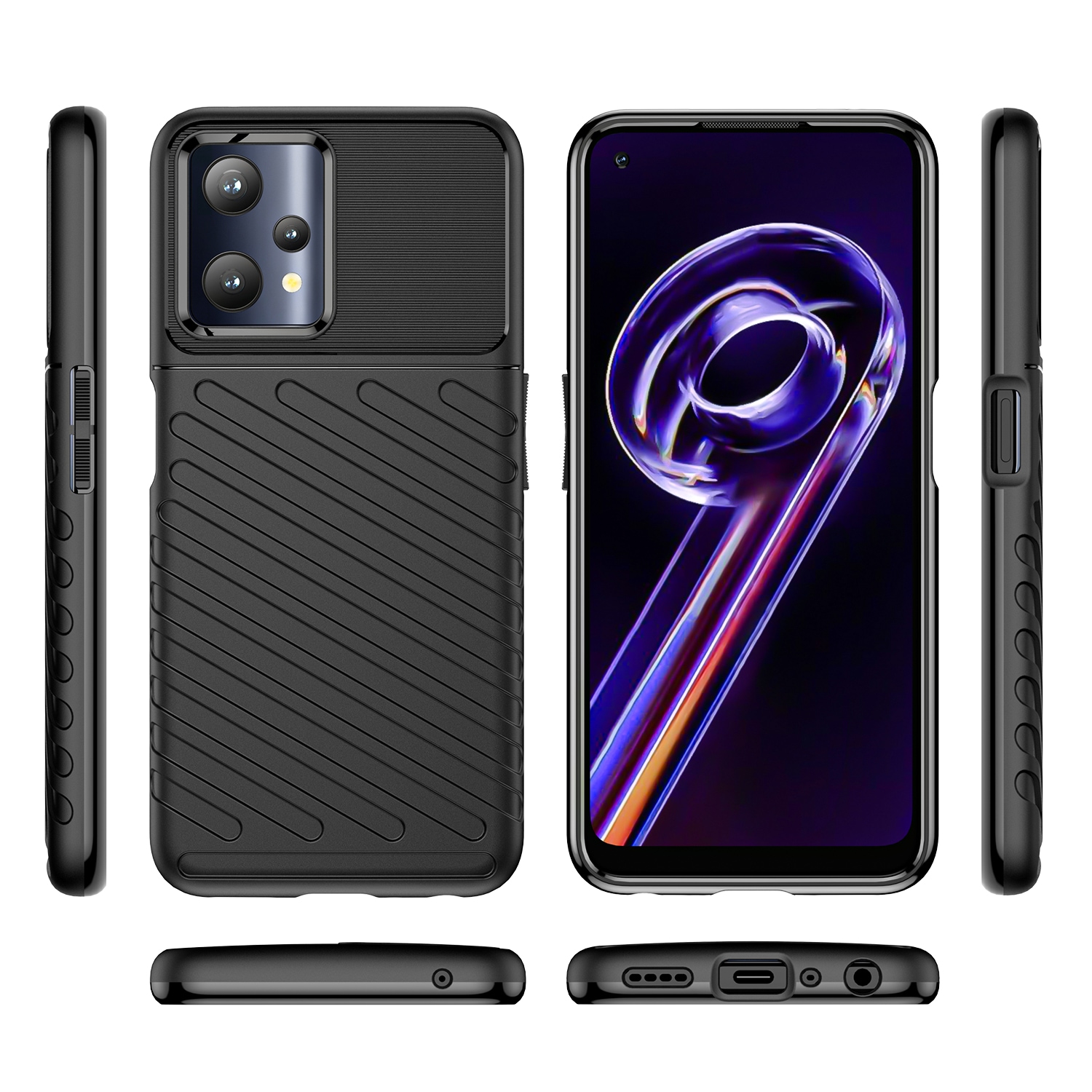 Thunder Case flexibelt pansarskydd Realme 9 Pro svart
