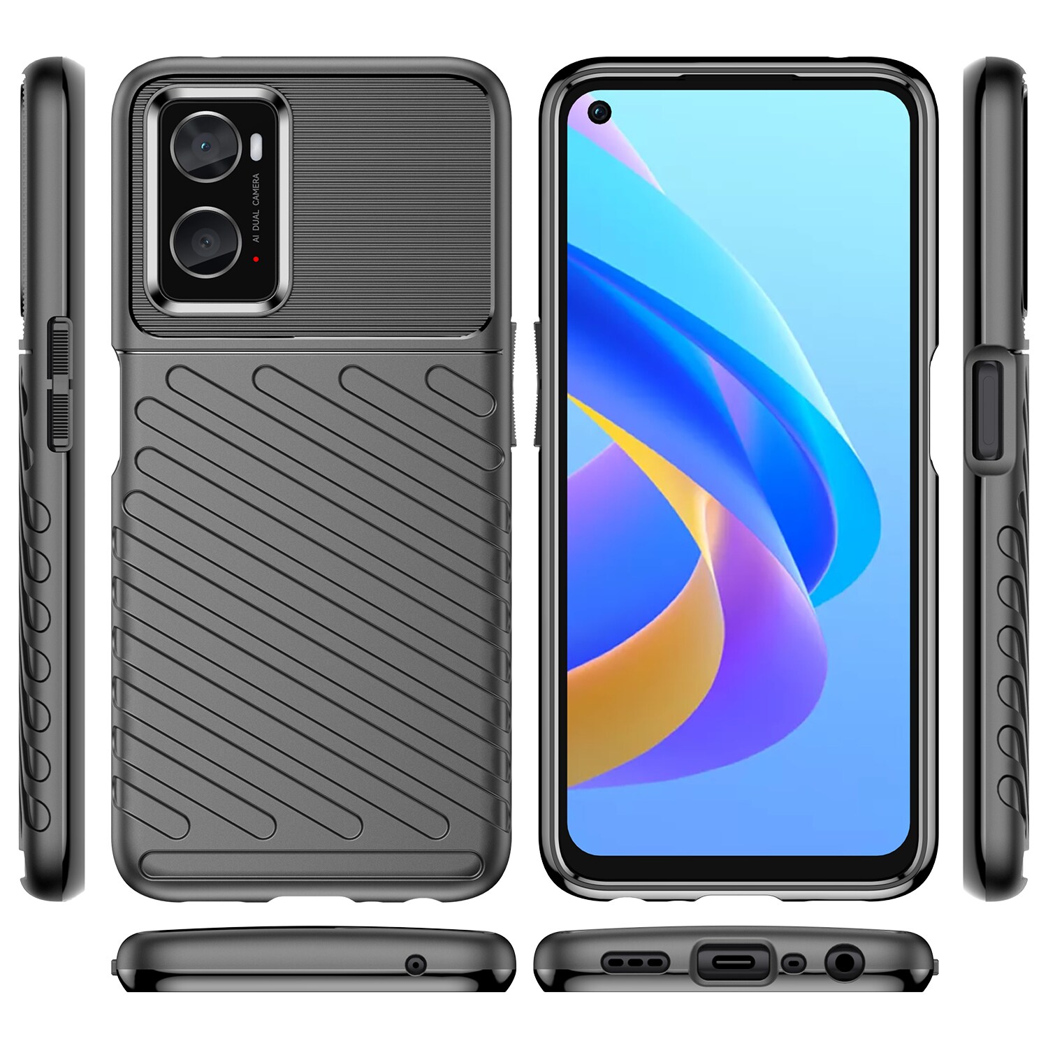 Thunder Case flexibelt pansarskydd för Oppo A76 / Oppo A36 / Realme 9i svart