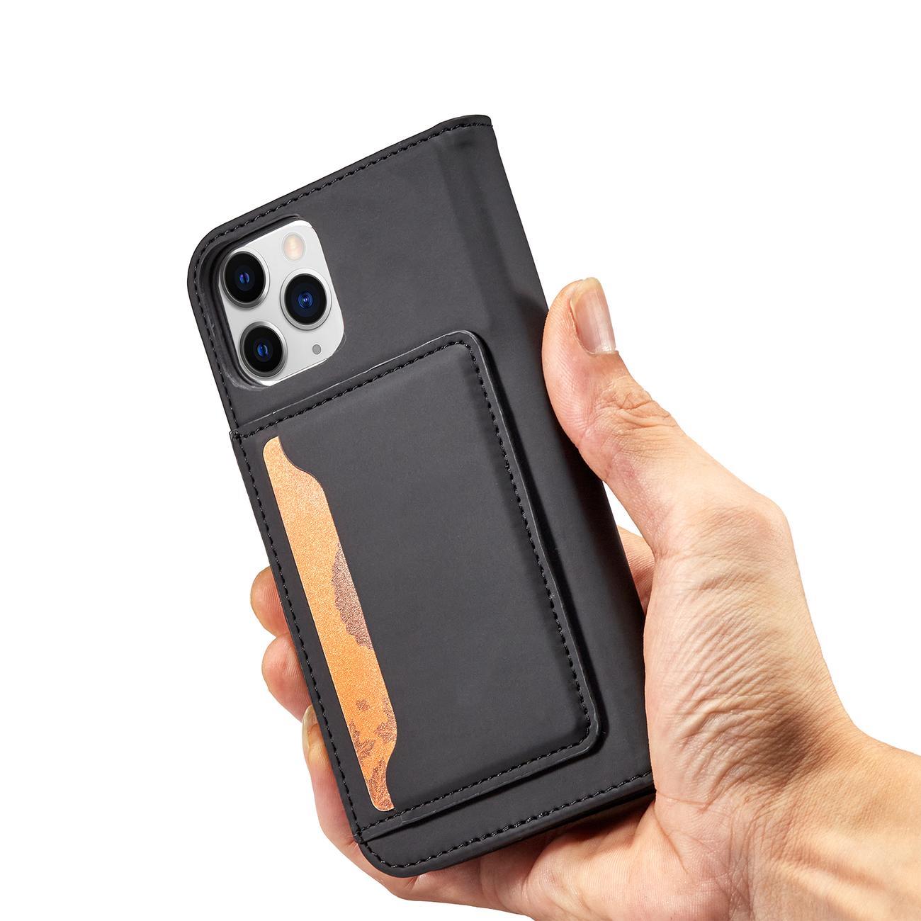 Magnet Kortfodral för iPhone 12 Pro Pouch Kort Plånbok Korthållare Svart