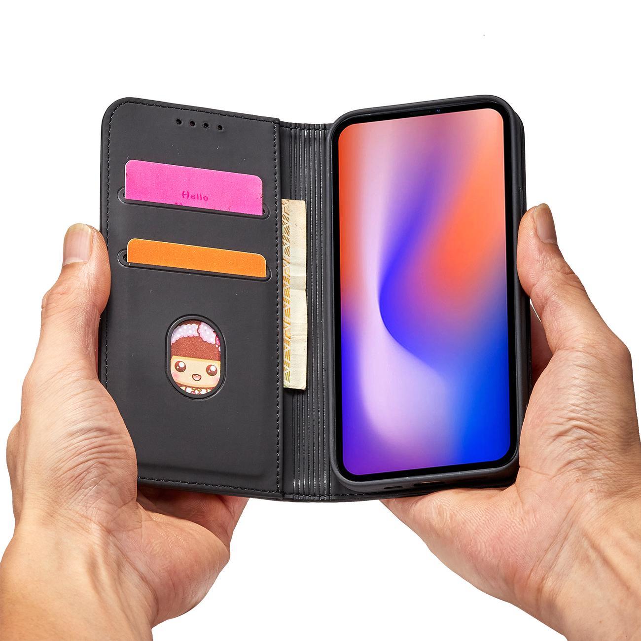Magnet Kortfodral för iPhone 12 Pro Pouch Kort Plånbok Korthållare Svart
