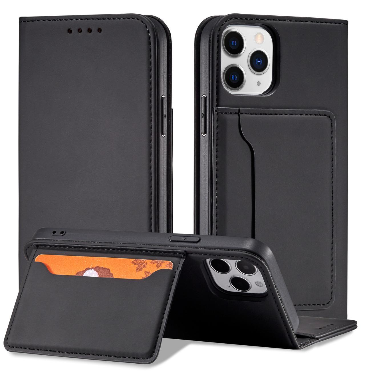 Magnet Kortfodral för iPhone 12 Pro Pouch Kort Plånbok Korthållare Svart