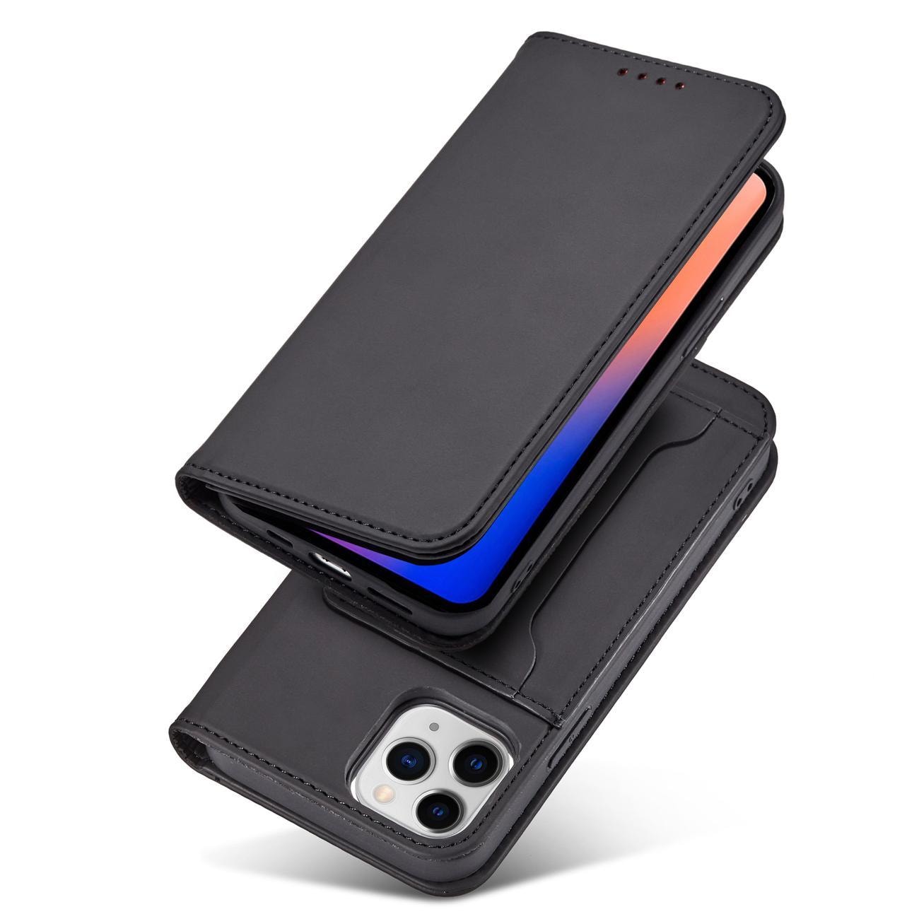 Magnet Kortfodral för iPhone 12 Pro Pouch Kort Plånbok Korthållare Svart