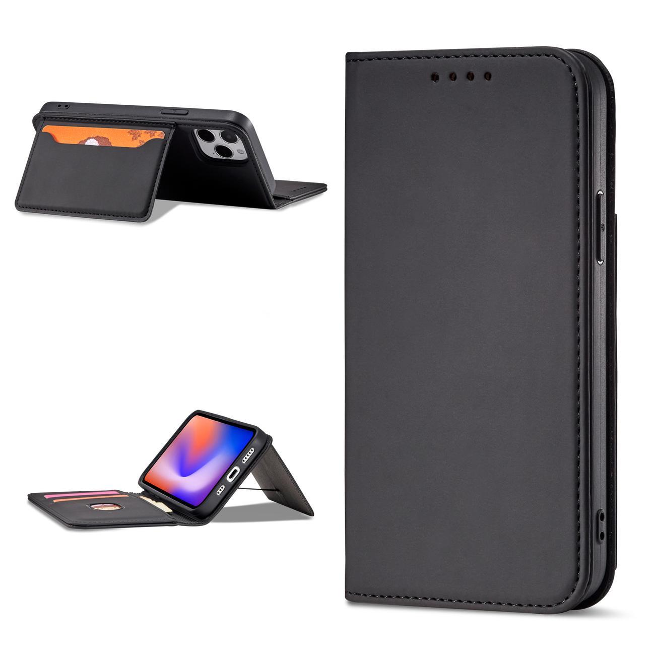 Magnet Kortfodral för iPhone 12 Pro Pouch Kort Plånbok Korthållare Svart