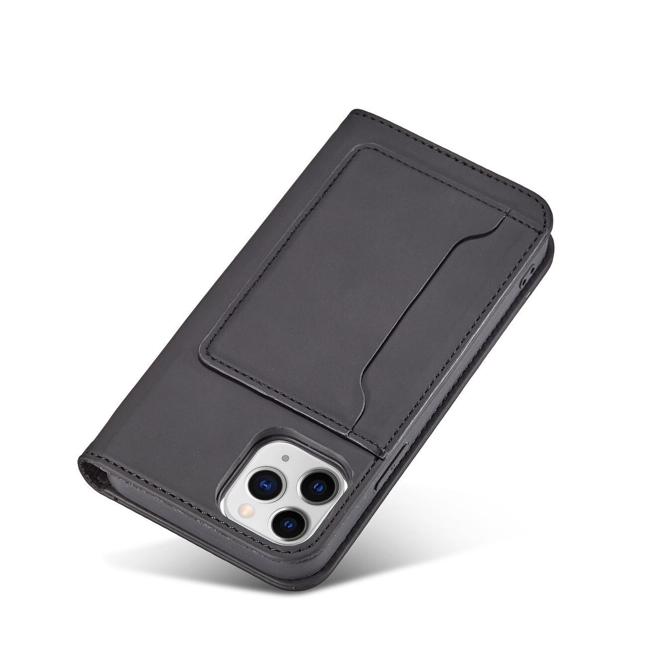 Magnet Kortfodral för iPhone 12 Pro Pouch Kort Plånbok Korthållare Svart