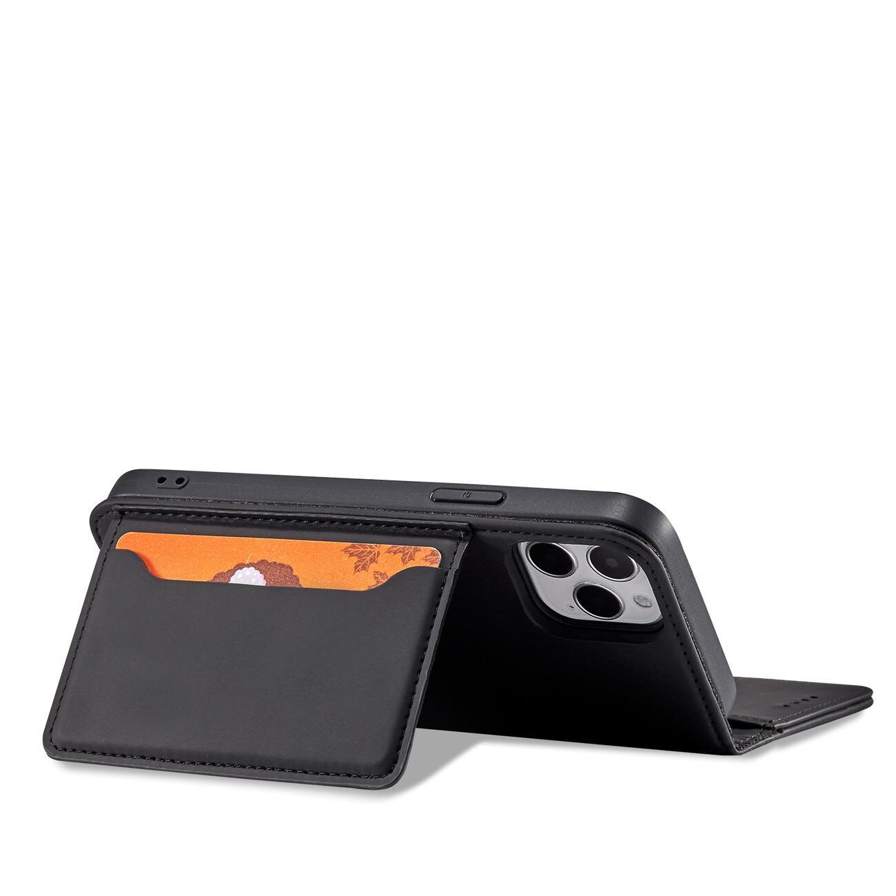 Magnet Kortfodral för iPhone 12 Pro Pouch Kort Plånbok Korthållare Svart