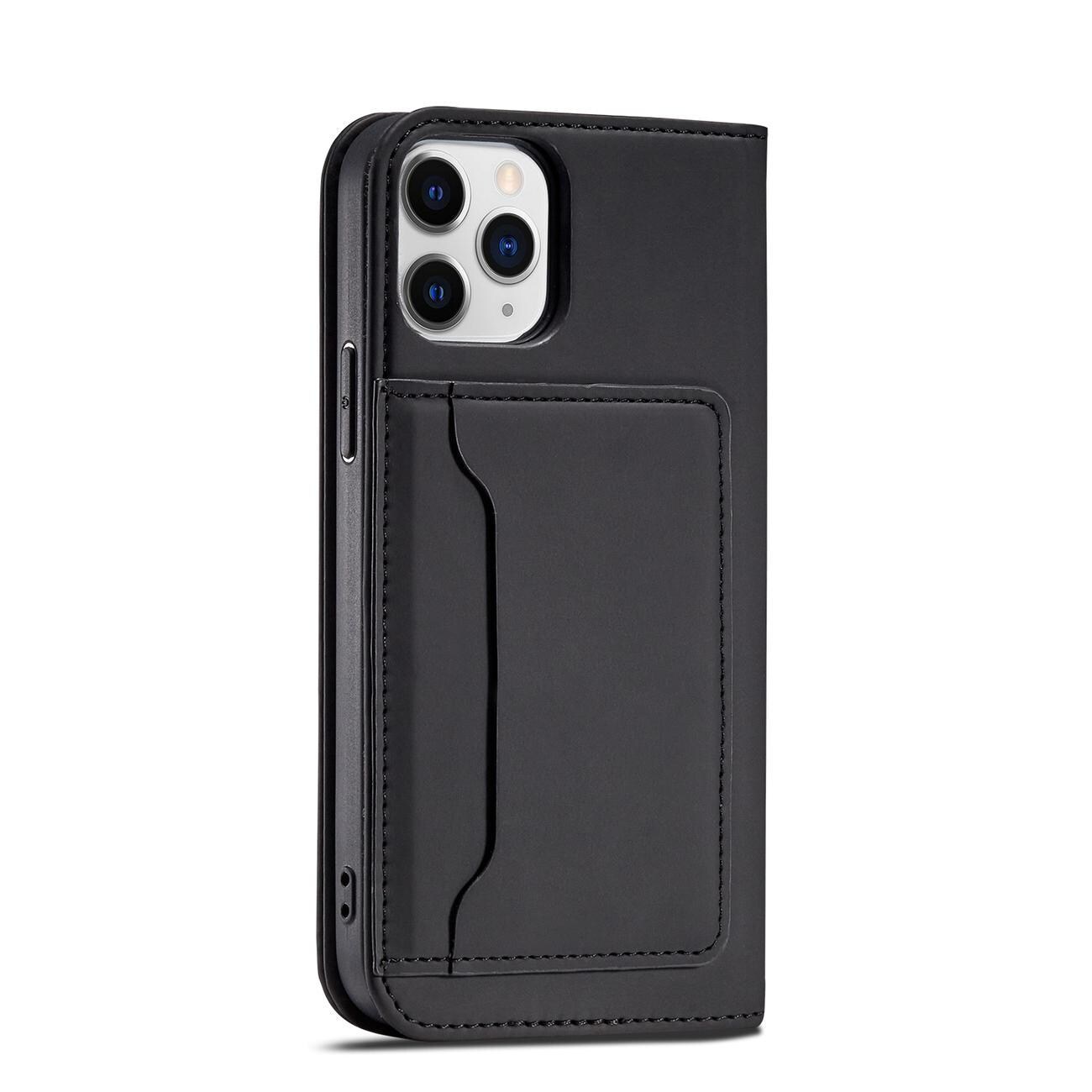 Magnet Kortfodral för iPhone 12 Pro Pouch Kort Plånbok Korthållare Svart
