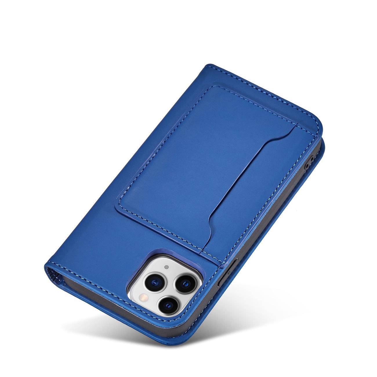 Magnet Kortfodral för iPhone 12 Pro skydd kort plånbok kortställ blå