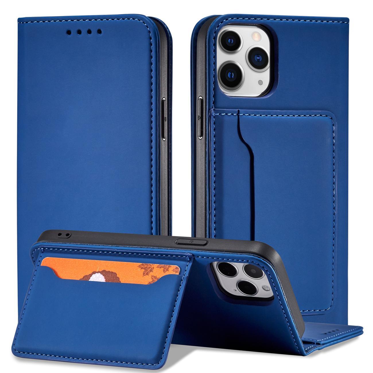 Magnet Kortfodral för iPhone 12 Pro skydd kort plånbok kortställ blå