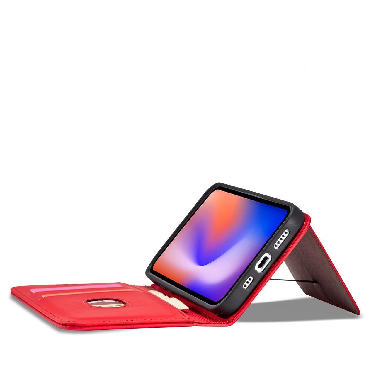 Magnet Kortfodral för iPhone 12 Pro Pouch Kort Plånbok Korthållare Röd