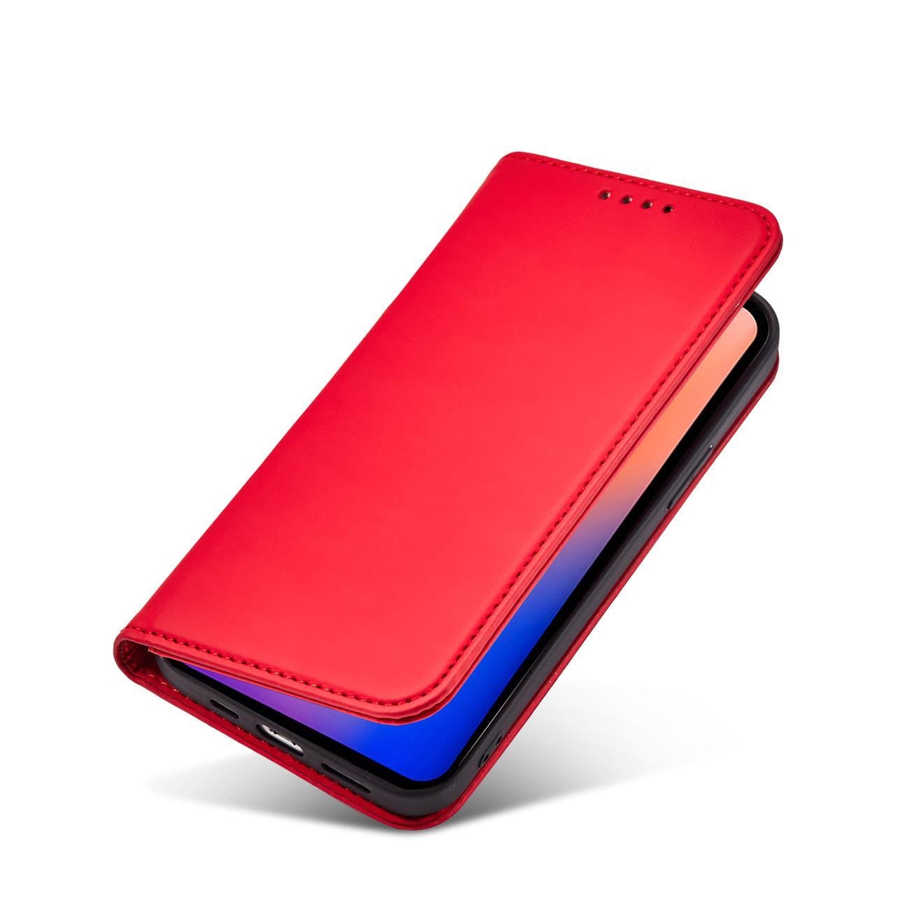 Magnet Kortfodral för iPhone 12 Pro Pouch Kort Plånbok Korthållare Röd