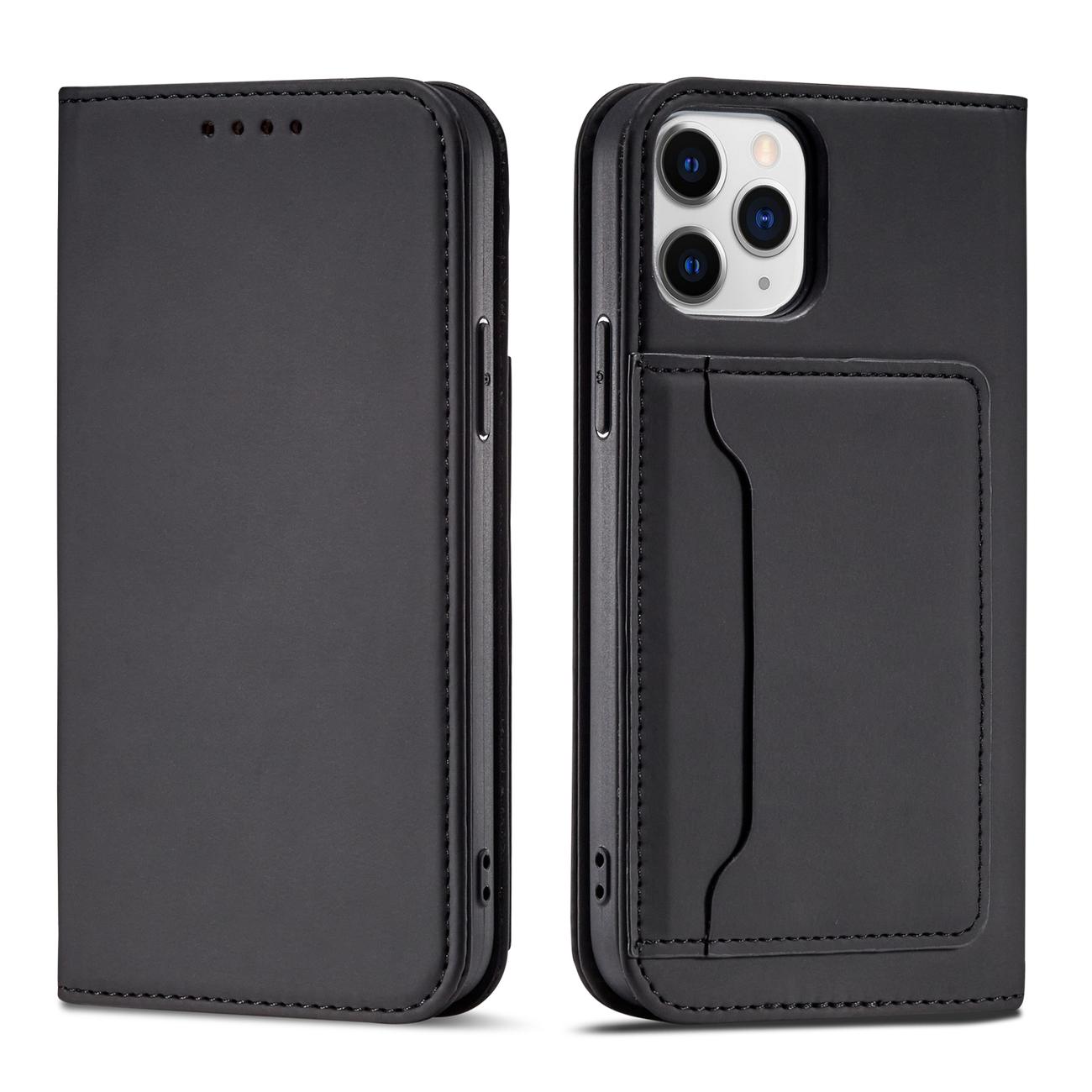 Magnet Kortfodral för iPhone 12 Pro Max Pouch Kort Plånbok Korthållare Svart
