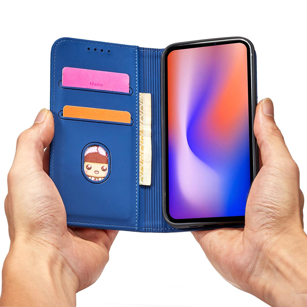 Magnet Kortfodral för iPhone 12 Pro Max Pouch Kort Plånbok Korthållare Blå