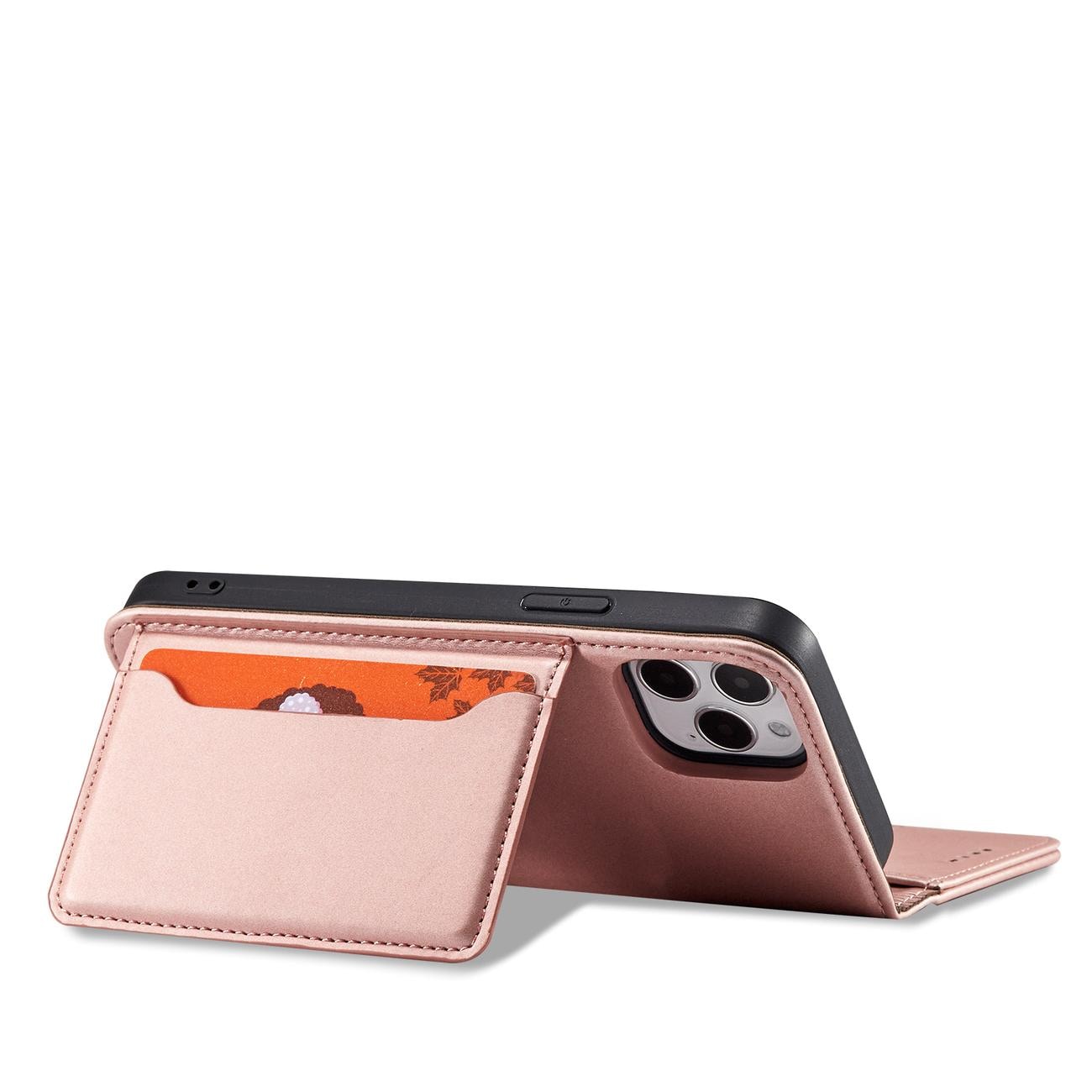 Magnet Kortfodral för iPhone 12 Pro Max Pouch Kort Plånbok Korthållare Rosa