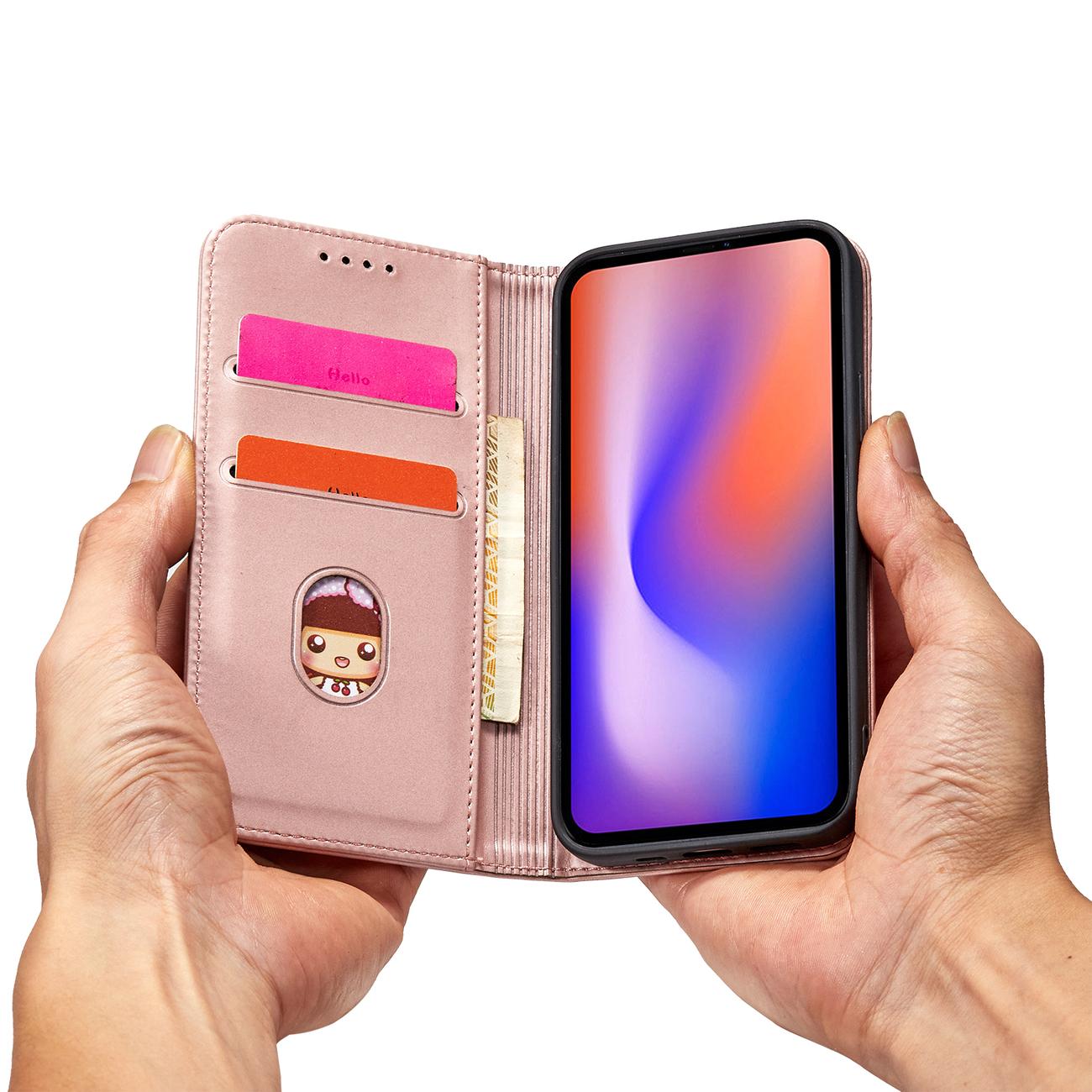 Magnet Kortfodral för iPhone 12 Pro Max Pouch Kort Plånbok Korthållare Rosa