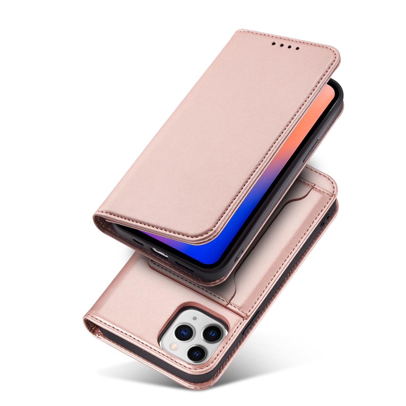 Magnet Kortfodral för iPhone 12 Pro Max Pouch Kort Plånbok Korthållare Rosa