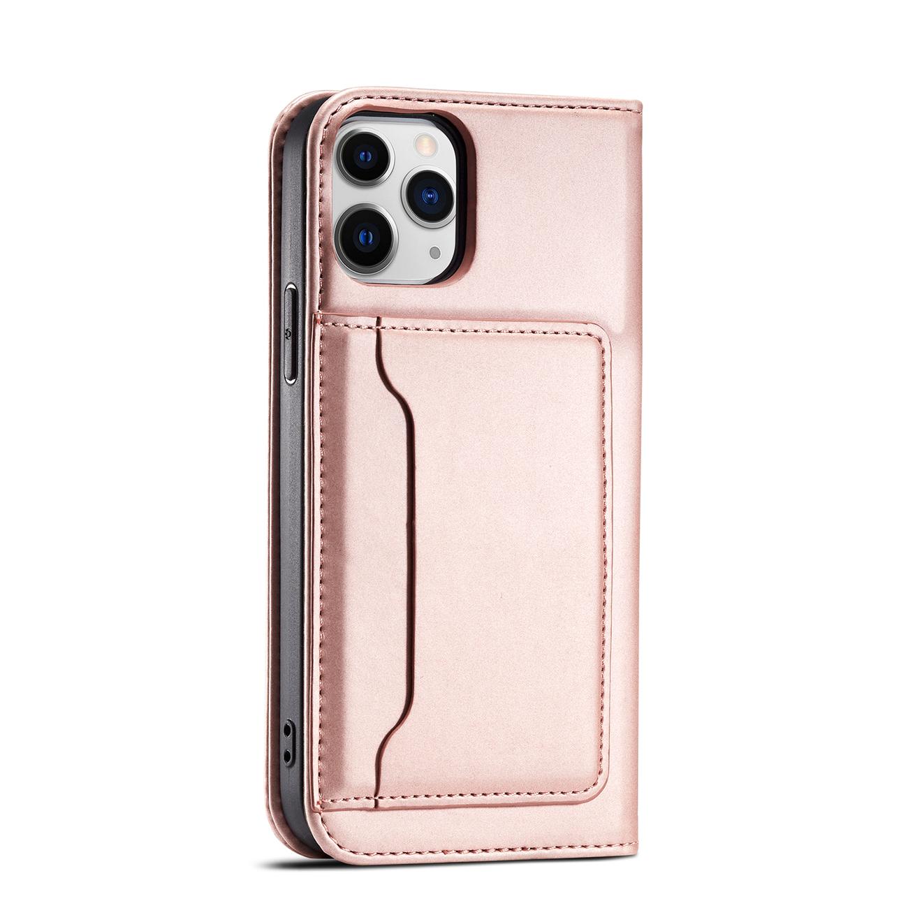 Magnet Kortfodral för iPhone 12 Pro Max Pouch Kort Plånbok Korthållare Rosa