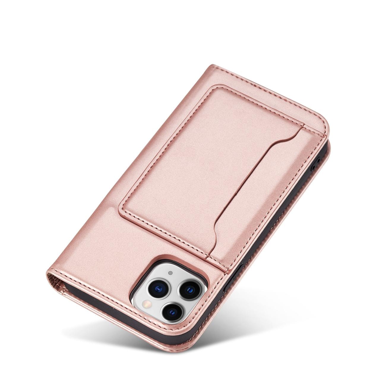 Magnet Kortfodral för iPhone 12 Pro Max Pouch Kort Plånbok Korthållare Rosa