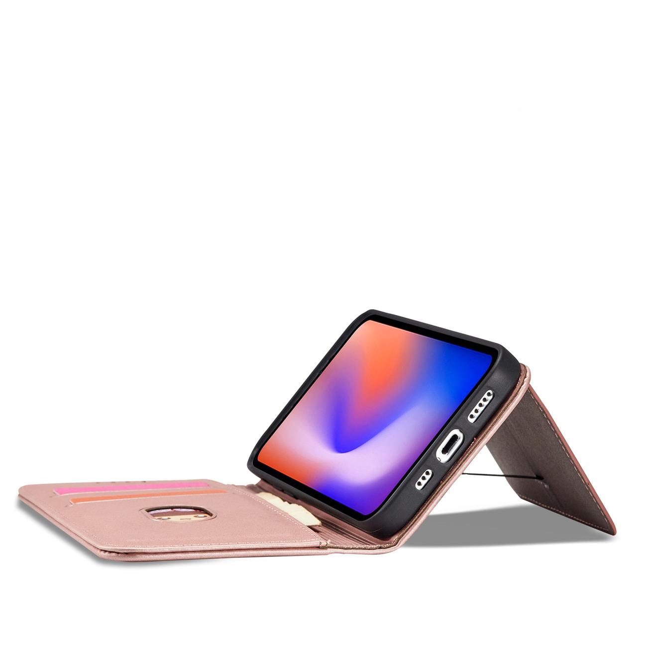 Magnet Kortfodral för iPhone 12 Pro Max Pouch Kort Plånbok Korthållare Rosa