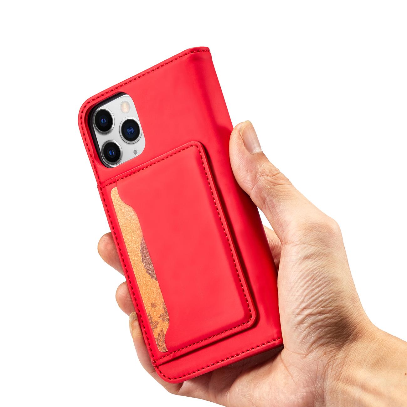 Magnet Kortfodral för iPhone 12 Pro Max Pouch Kort Plånbok Korthållare Röd