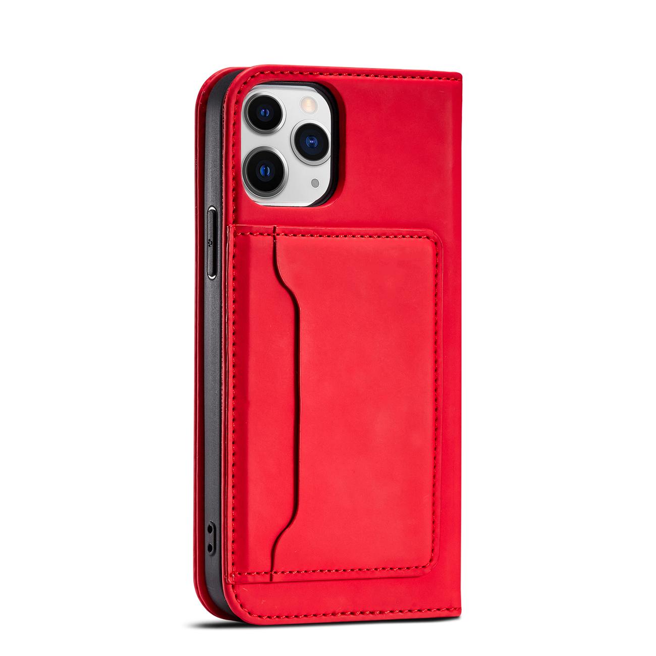 Magnet Kortfodral för iPhone 12 Pro Max Pouch Kort Plånbok Korthållare Röd