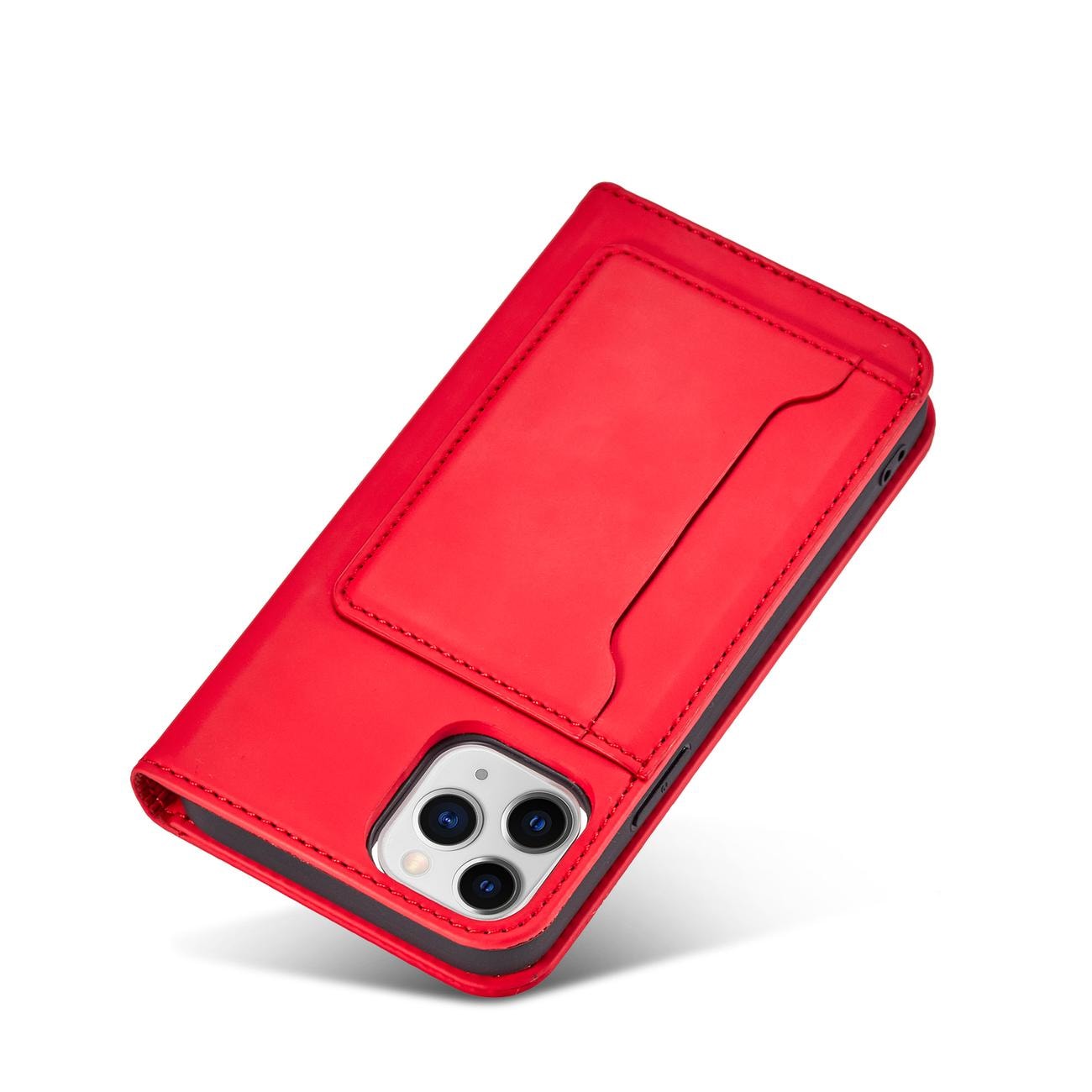 Magnet Kortfodral för iPhone 12 Pro Max Pouch Kort Plånbok Korthållare Röd
