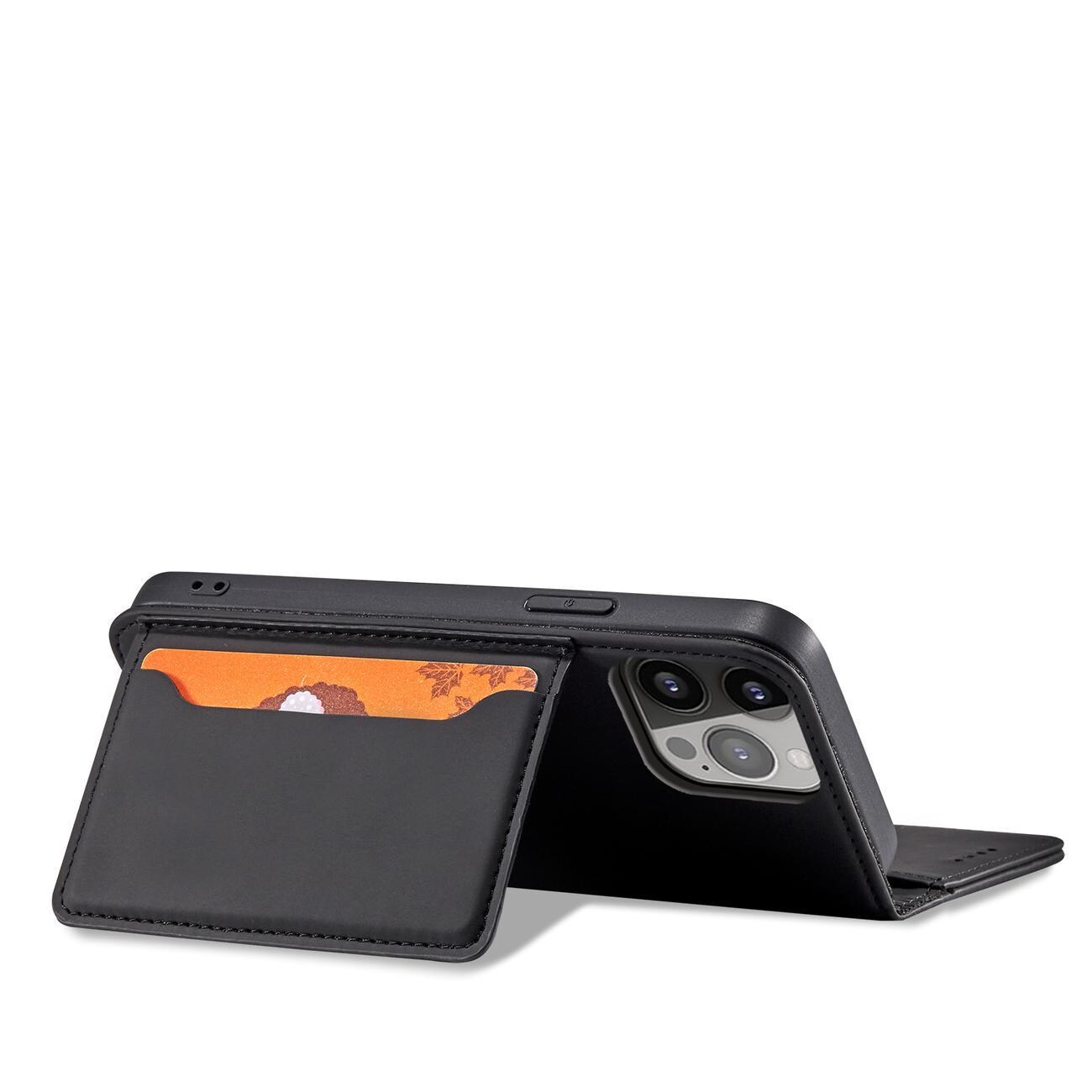 Magnet Kortetui til iPhone 13 Pro Pouch Card Wallet Kortholder Sort
