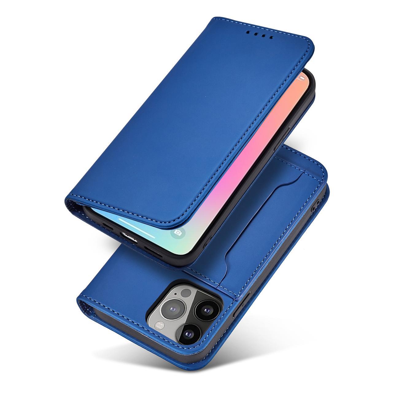 Magnet Kortfodral för iPhone 13 Pro skydd kort plånbok kortställ blå