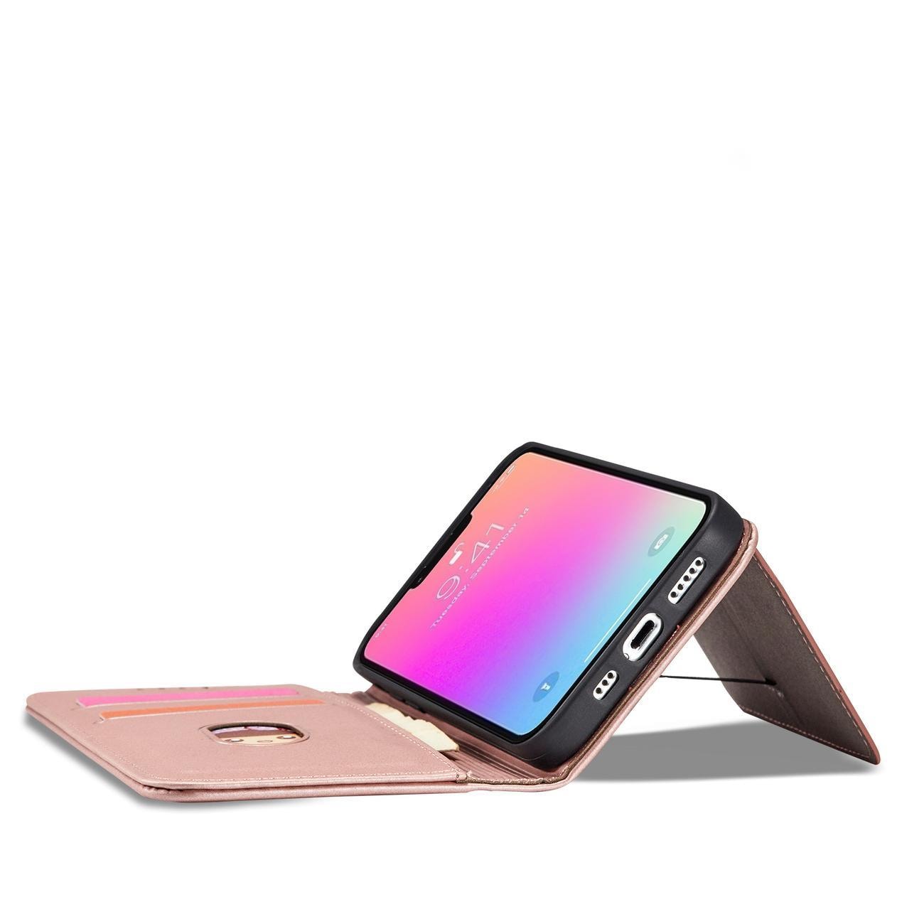 Magnet Kortfodral för iPhone 13 Pro Pouch Kort Plånbok Korthållare Rosa