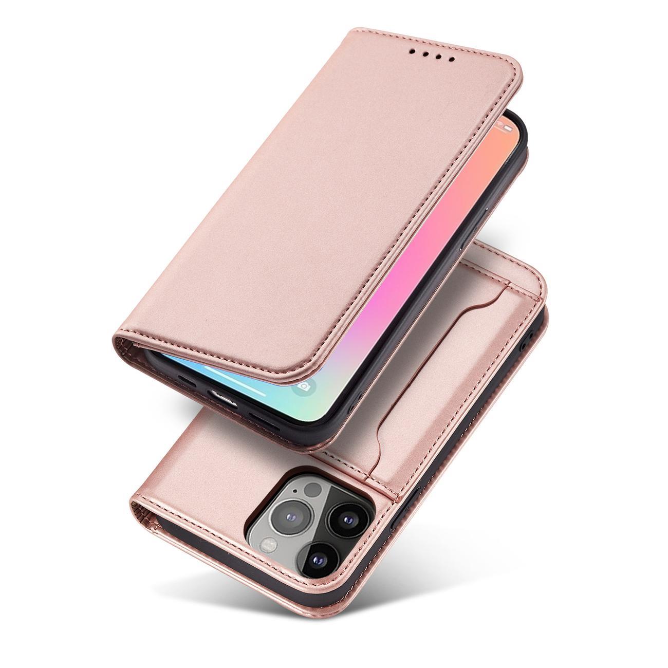 Magnet Kortfodral för iPhone 13 Pro Pouch Kort Plånbok Korthållare Rosa