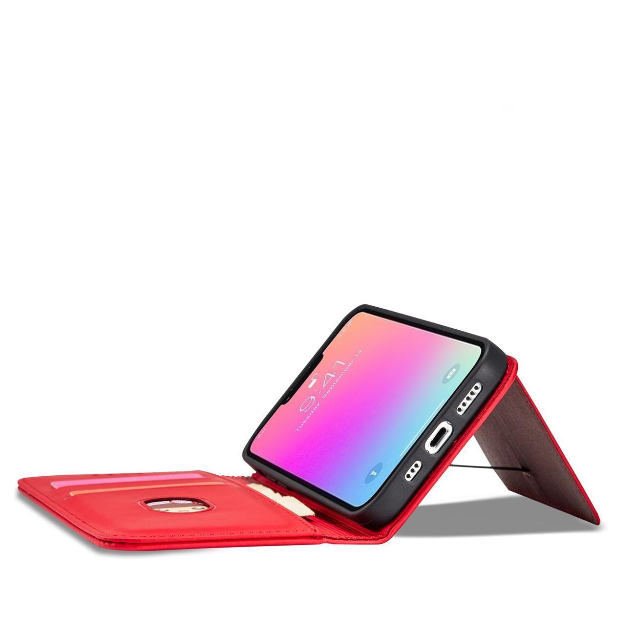 Magnet Kortfodral för iPhone 13 Pro Pouch Kort Plånbok Korthållare Röd
