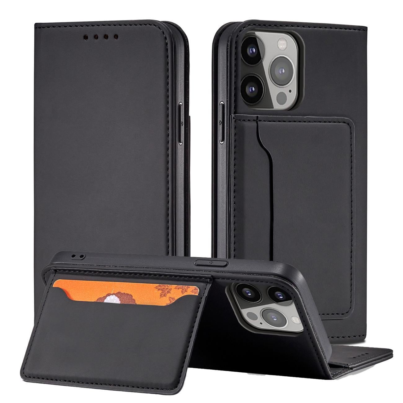 Magnet Kortfodral för iPhone 13 Pro Max Pouch Kort Plånbok Korthållare Svart